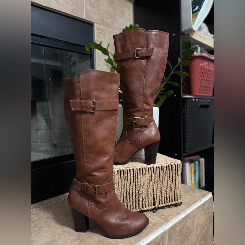 Knee High Brown Buckled Boots